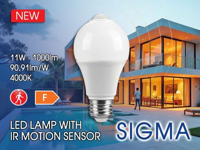 SIGMA LED PIR 11W - светодиодна лампа с инфрачервен сензор за движение