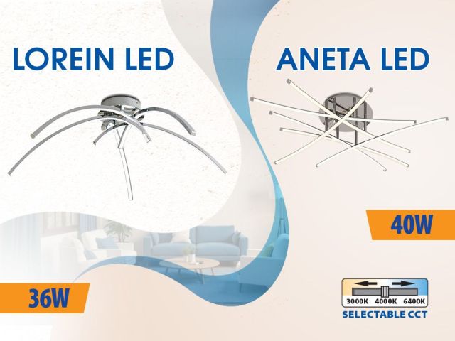 LOREIN LED and ANETA LED for luxurious lighting in chrome