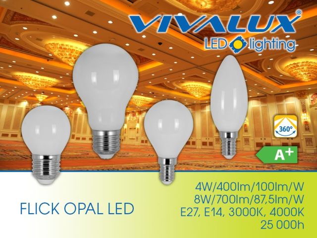 LED lamps FLICK LED with opal and amber glass globe