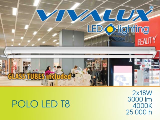 Нискобюджетно осветително тяло POLO LED T8 2x18W (шина   2 LED пури) VIVALUX