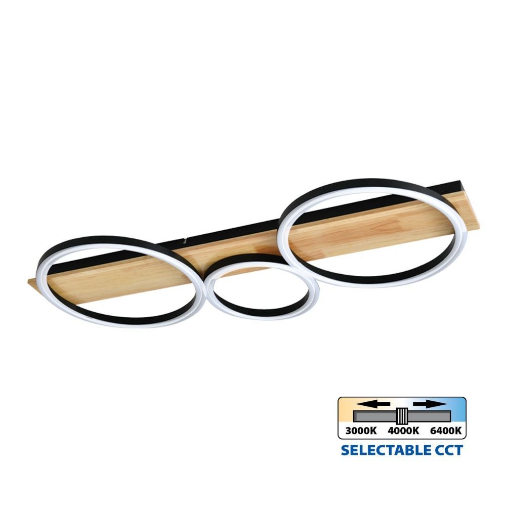 LED плафон MATTEO LED ∙ 32W ∙ черно+дърво ∙ CCT ∙ 3000-4000-6400K