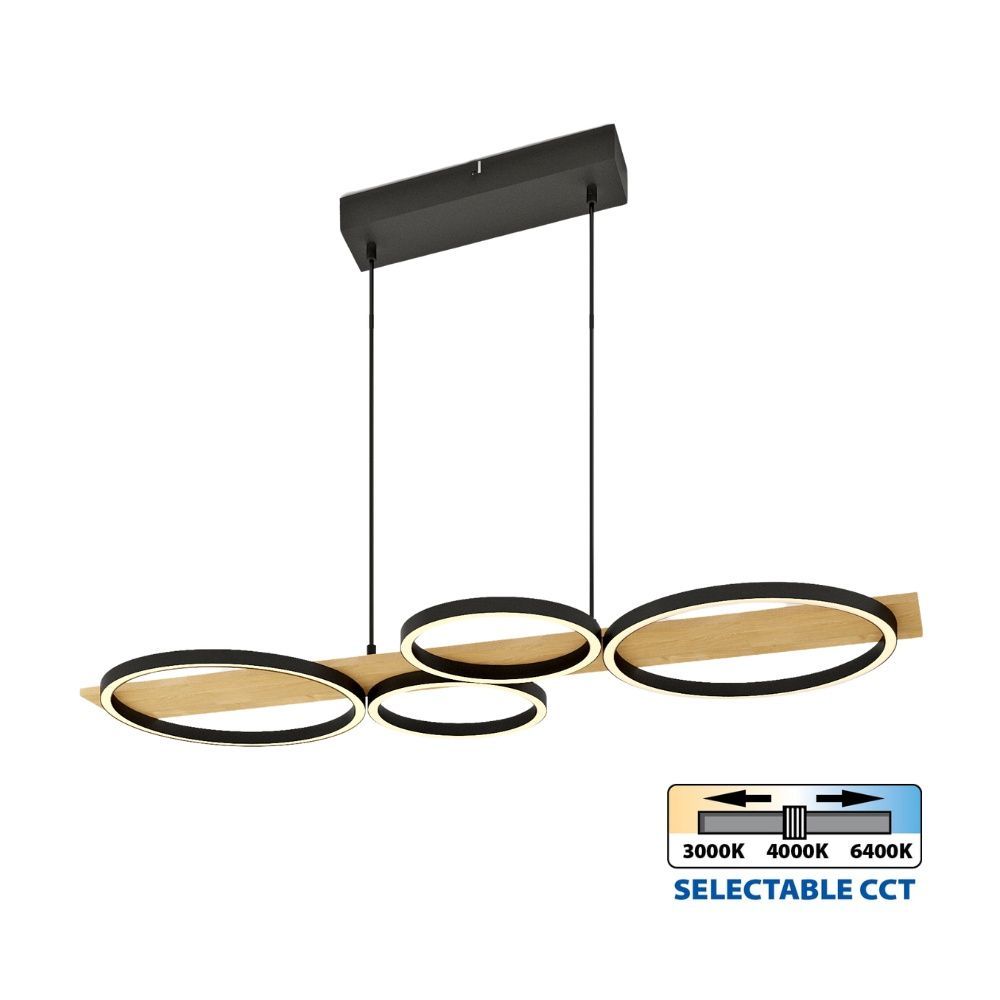 LED полилей MATTEO-P LED ∙ 38W ∙ черно+дърво ∙ CCT ∙ 3000-4000-6400K